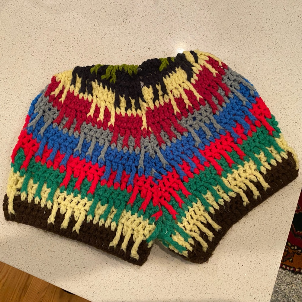Urban Renewal | High-waisted rainbow crocheted booty shorts | sz. M